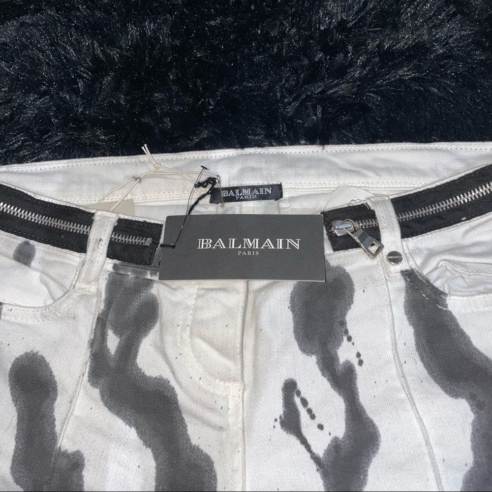 Balmain White Grey & Black Ink Stained Runway Skinny Jeans. Size: 28